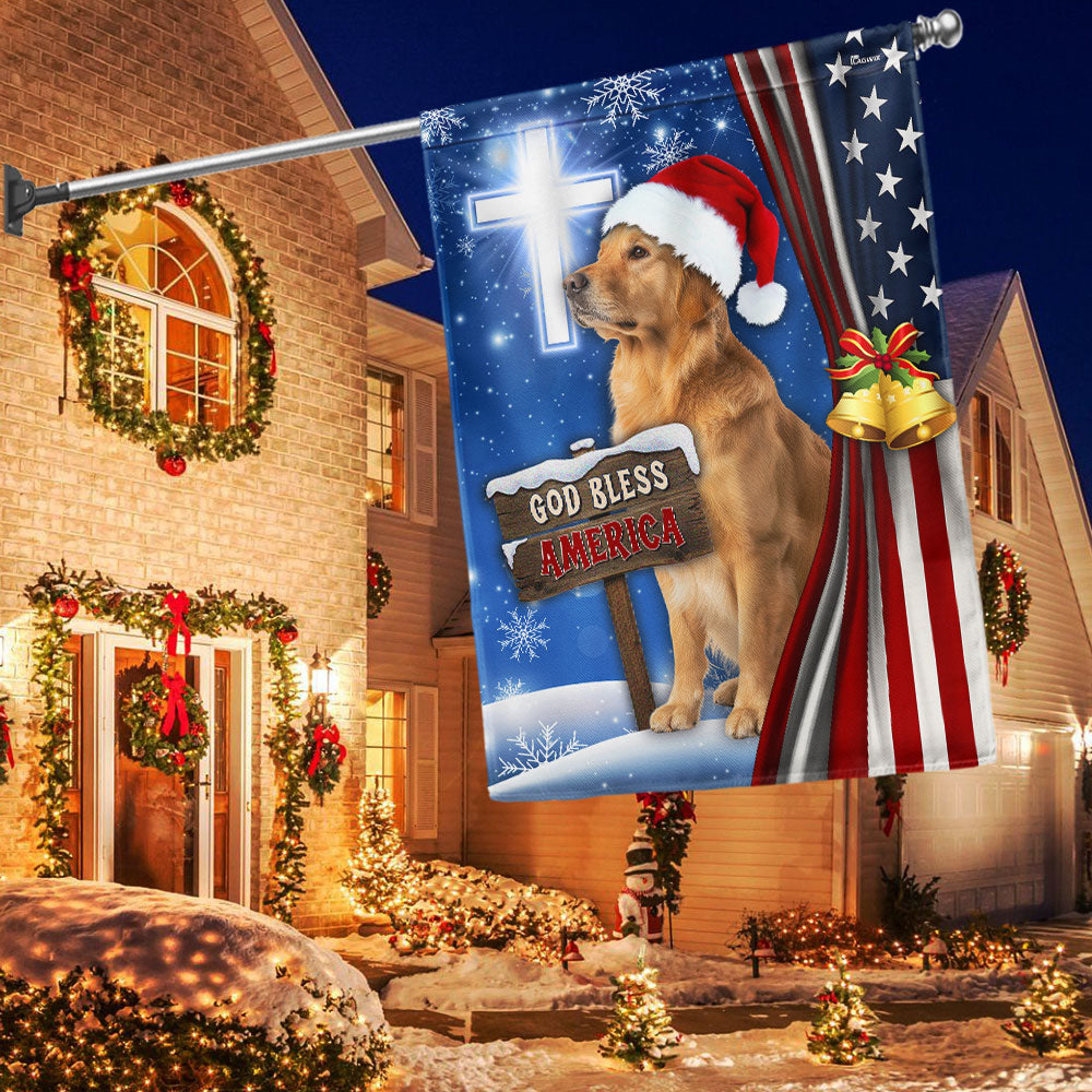 Golden Retriever Christmas Flag | God Bless America Christian Cross Flag