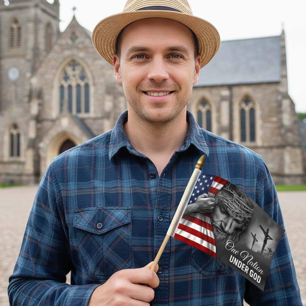 One Nation Under God Handheld Flag, Jesus Christian American Flag