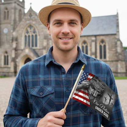 One Nation Under God Handheld Flag, Jesus Christian American Flag