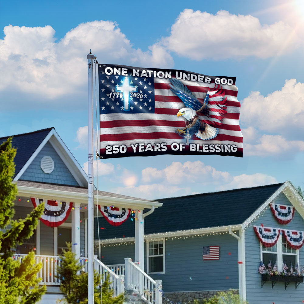 250 Years of Blessing American Grommet Flag, One Nation Under God Eagle Cross Decoration