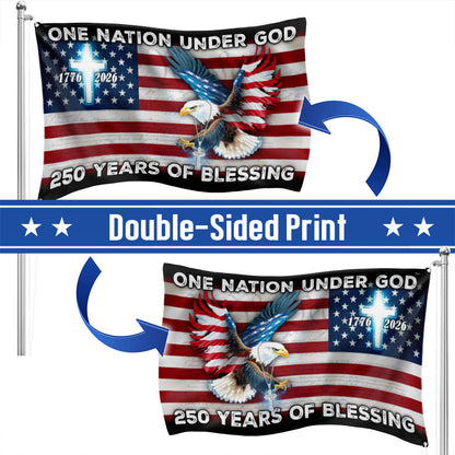 250 Years of Blessing American Grommet Flag, One Nation Under God Eagle Cross Decoration