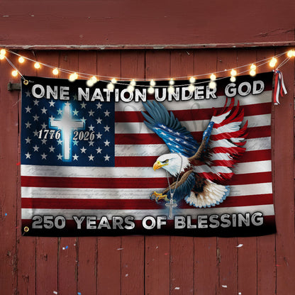 250 Years of Blessing American Grommet Flag, One Nation Under God Eagle Cross Decoration