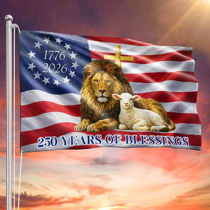 250 Years of Blessings American Grommet Flag,  Jewish The Lamb And Lion of Judah Decor