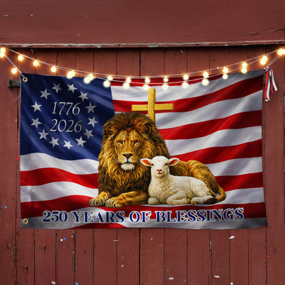 250 Years of Blessings American Grommet Flag,  Jewish The Lamb And Lion of Judah Decor