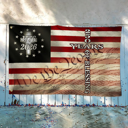 Christian Cross US Flag, 250 Years of Blessing We The People Grommet Flag