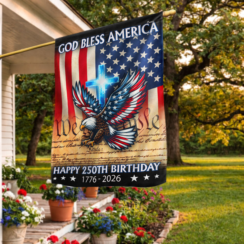 Christian Eagle Cross American Flag, 1776 2026 God Bless America US Flag