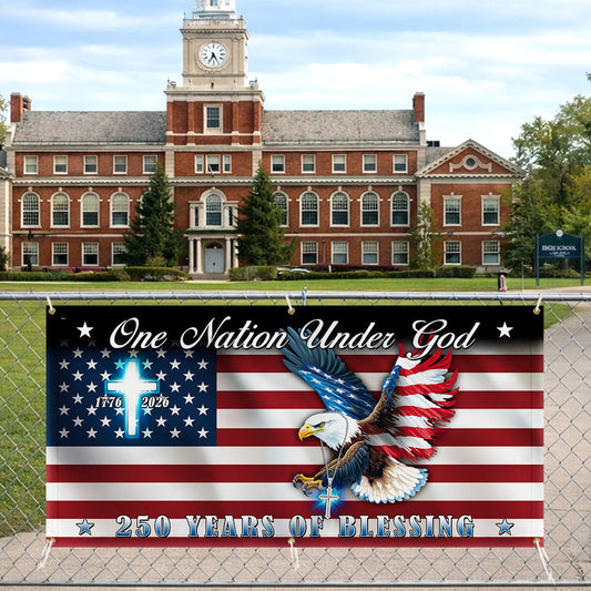 250 Years of Blessings Flag, One Nation Under God Christian Cross Fence Banner