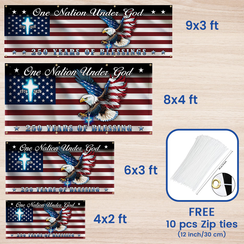 250 Years of Blessings Flag, One Nation Under God Christian Cross Fence Banner