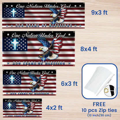 250 Years of Blessings Flag, One Nation Under God Christian Cross Fence Banner