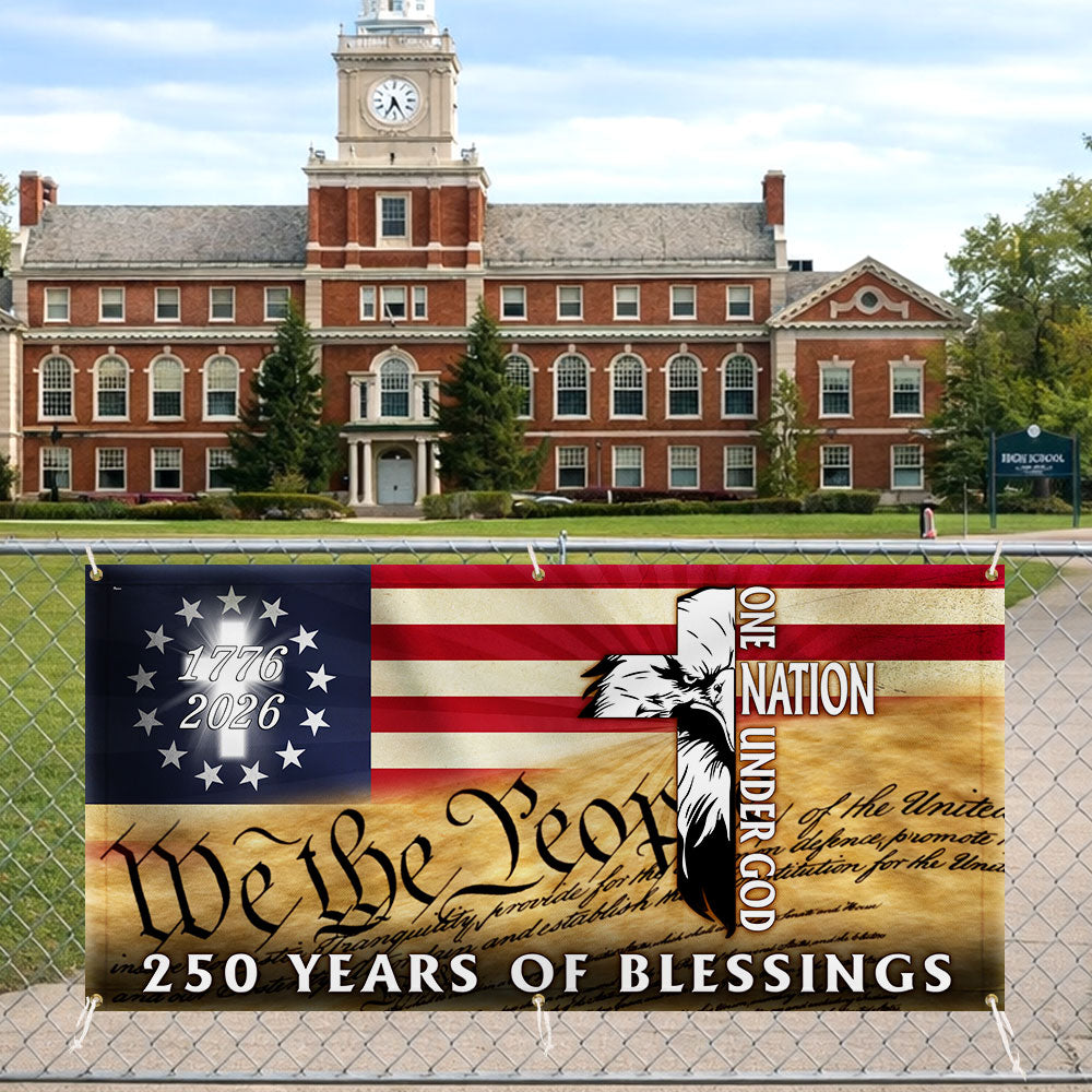 250 Years of Blessings Fence Banner, 1776 2026 Patriotic Eagle Cross Decor