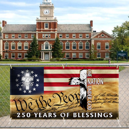 250 Years of Blessings Fence Banner, 1776 2026 Patriotic Eagle Cross Decor