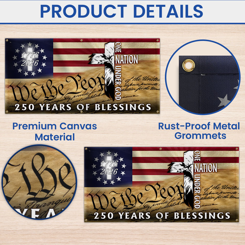 250 Years of Blessings Fence Banner, 1776 2026 Patriotic Eagle Cross Decor