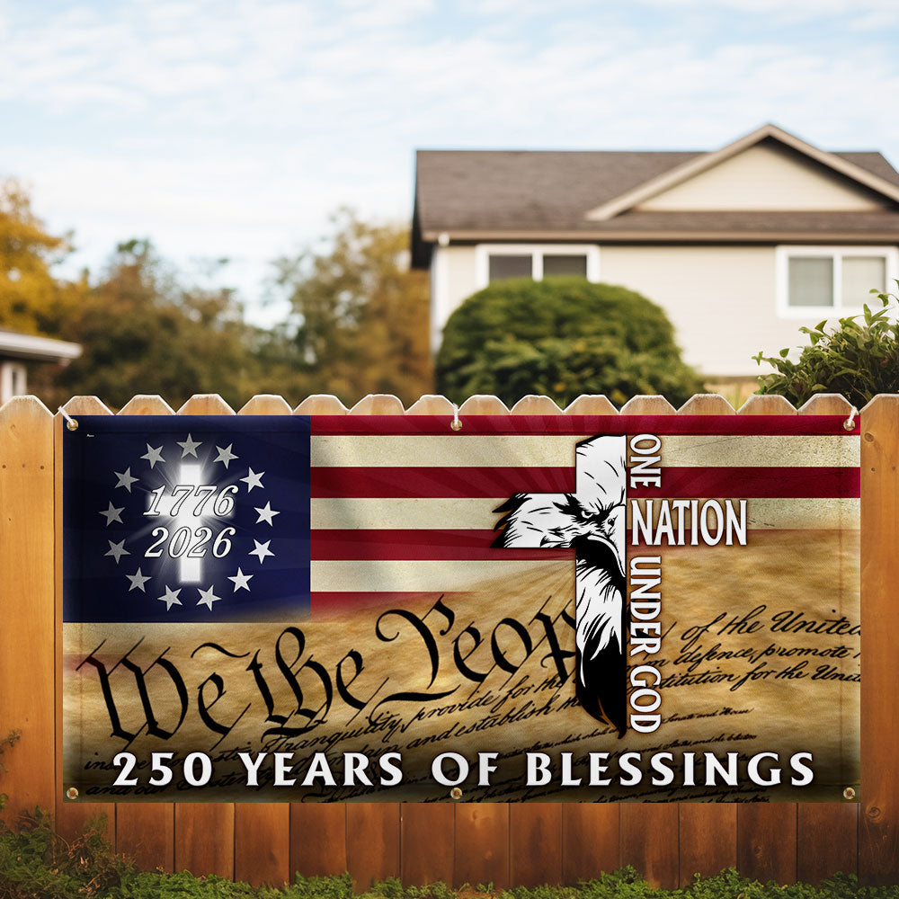250 Years of Blessings Fence Banner, 1776 2026 Patriotic Eagle Cross Decor