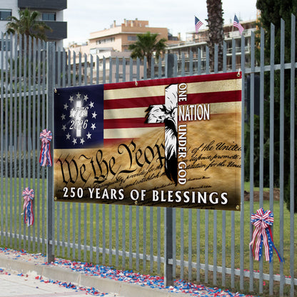 250 Years of Blessings Fence Banner, 1776 2026 Patriotic Eagle Cross Decor
