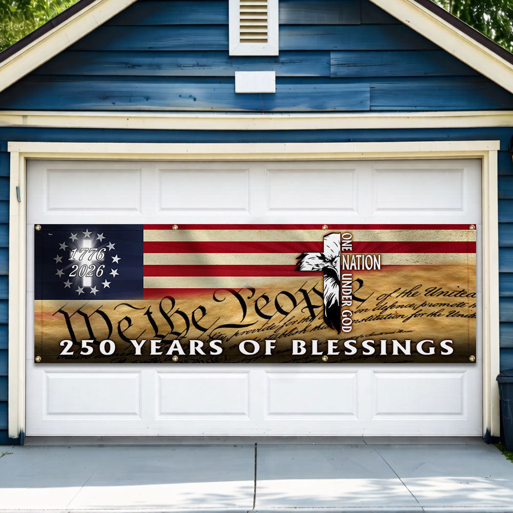 250 Years of Blessings Fence Banner, 1776 2026 Patriotic Eagle Cross Decor