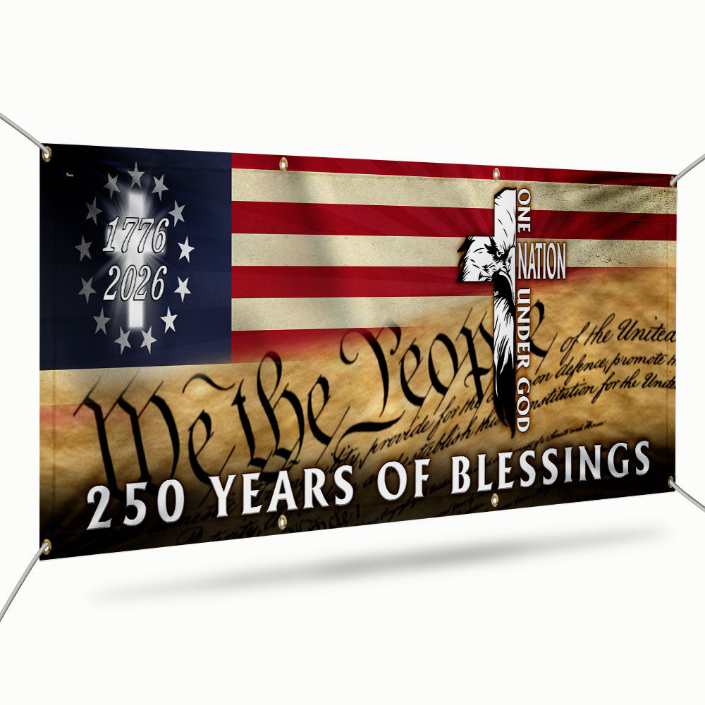 250 Years of Blessings Fence Banner, 1776 2026 Patriotic Eagle Cross Decor