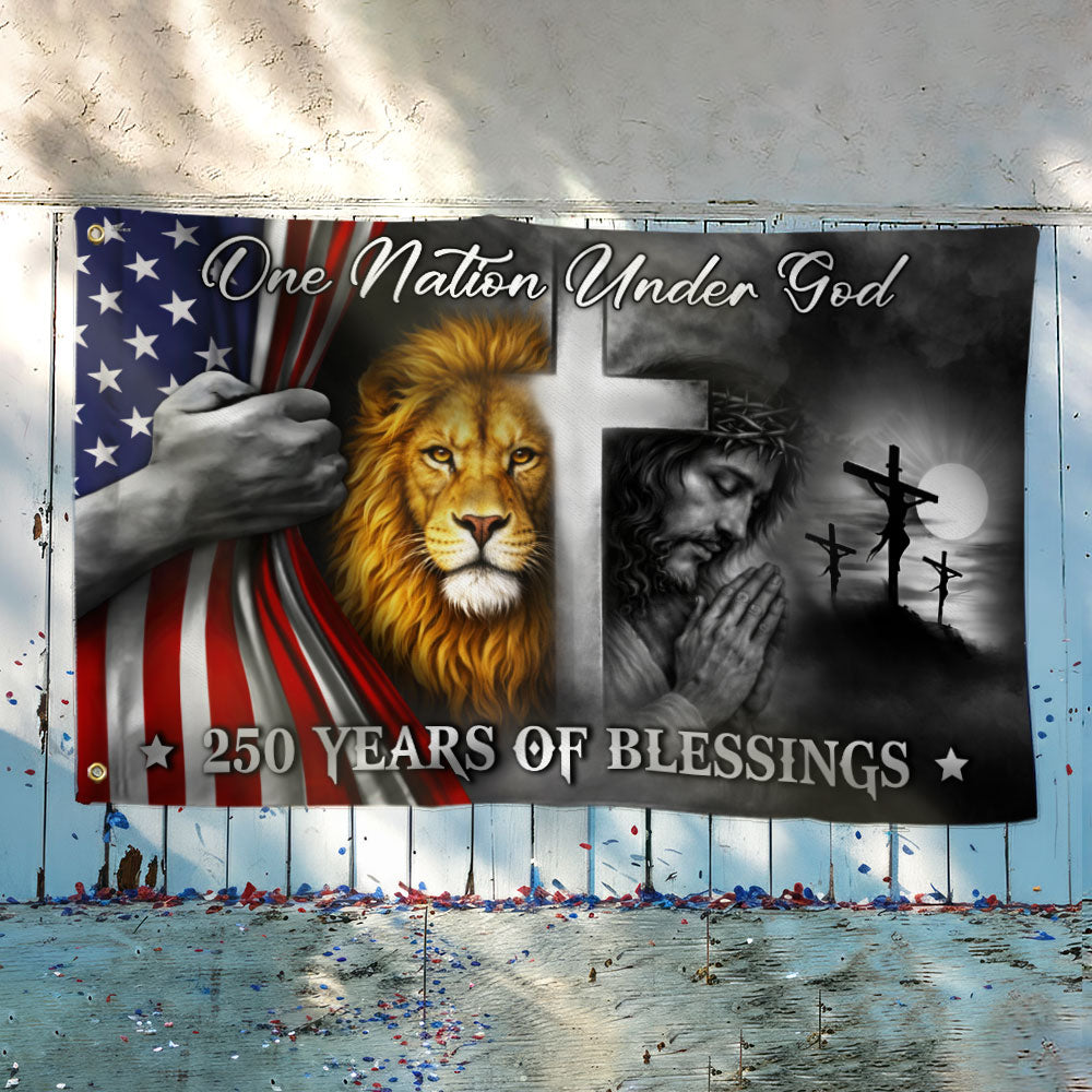 One Nation Under God 250 Years of Blessings Lion Jesus God Grommet Flag