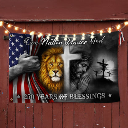 One Nation Under God 250 Years of Blessings Lion Jesus God Grommet Flag