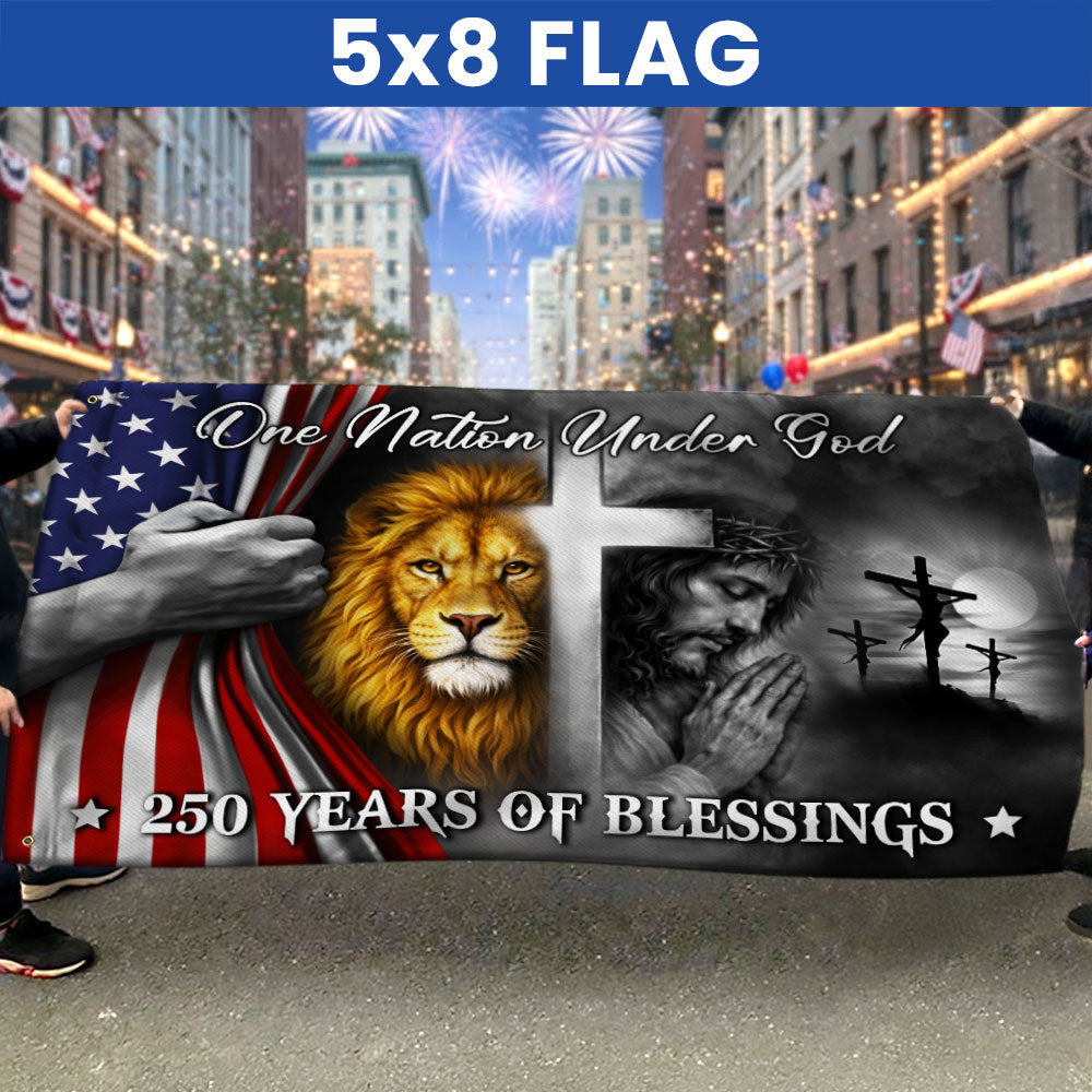 One Nation Under God 250 Years of Blessings Lion Jesus God Grommet Flag