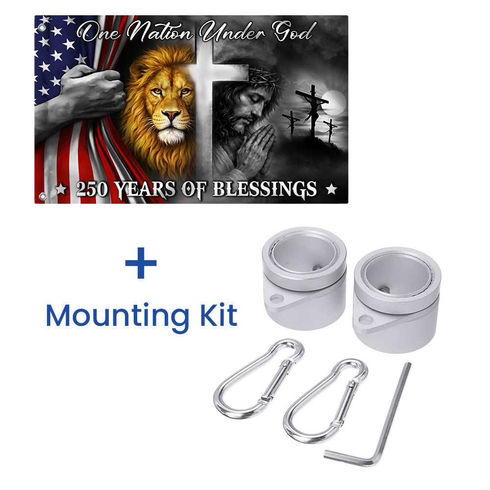 One Nation Under God 250 Years of Blessings Lion Jesus God Grommet Flag