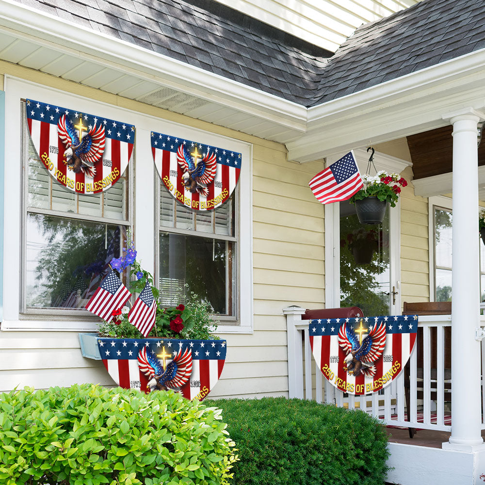 250 Years of Blessings 1776 2026 Patriotic Eagle Cross Fan Flag