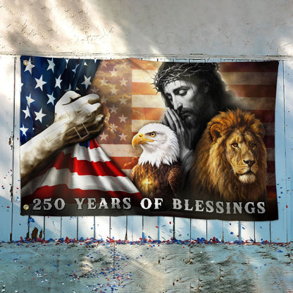 250 Years of Blessings Patriotic Eagle Lion Of Judah Jesus God Grommet Flag