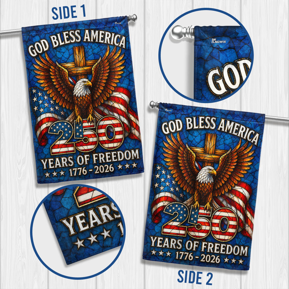 250 Years of Freedom God Bless America Stained Glass US Flag