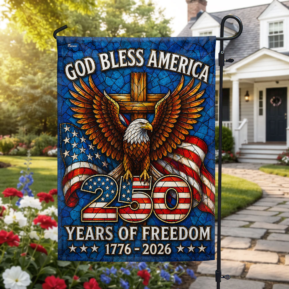 250 Years of Freedom God Bless America Stained Glass US Flag