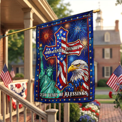 250 Years of Blessings Cross God Family Country Stained Glass US Flag