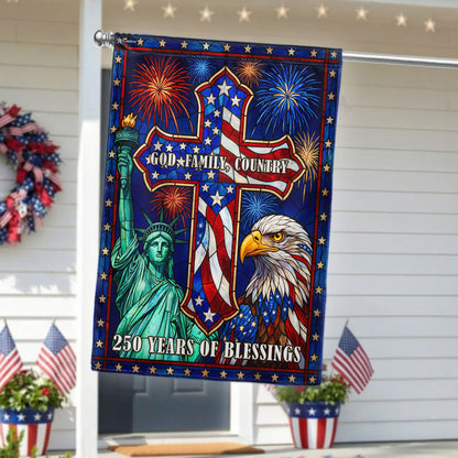 250 Years of Blessings Cross God Family Country Stained Glass US Flag