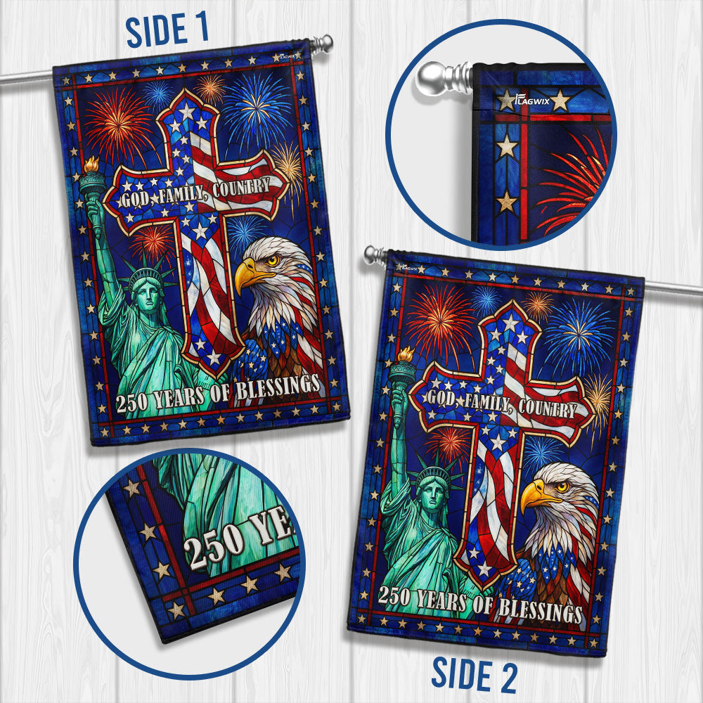 250 Years of Blessings Cross God Family Country Stained Glass US Flag