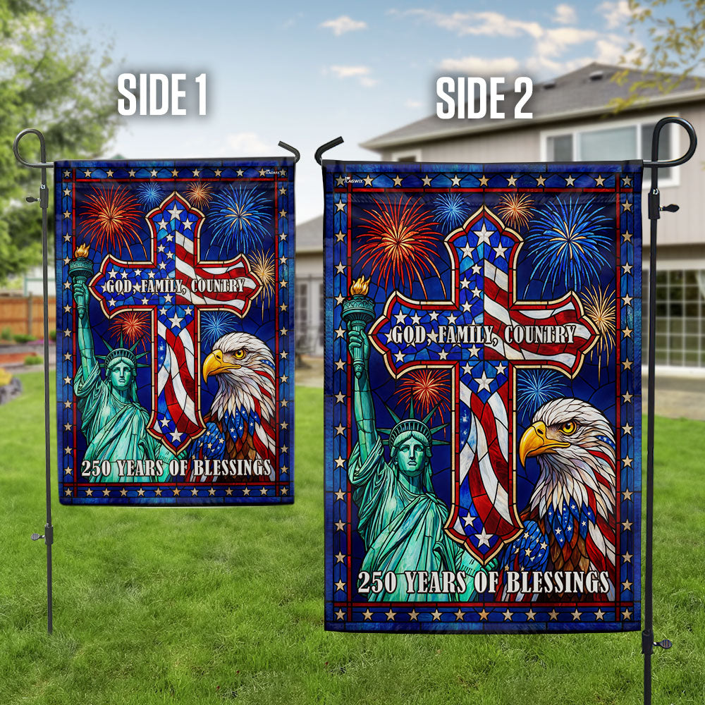 250 Years of Blessings Cross God Family Country Stained Glass US Flag