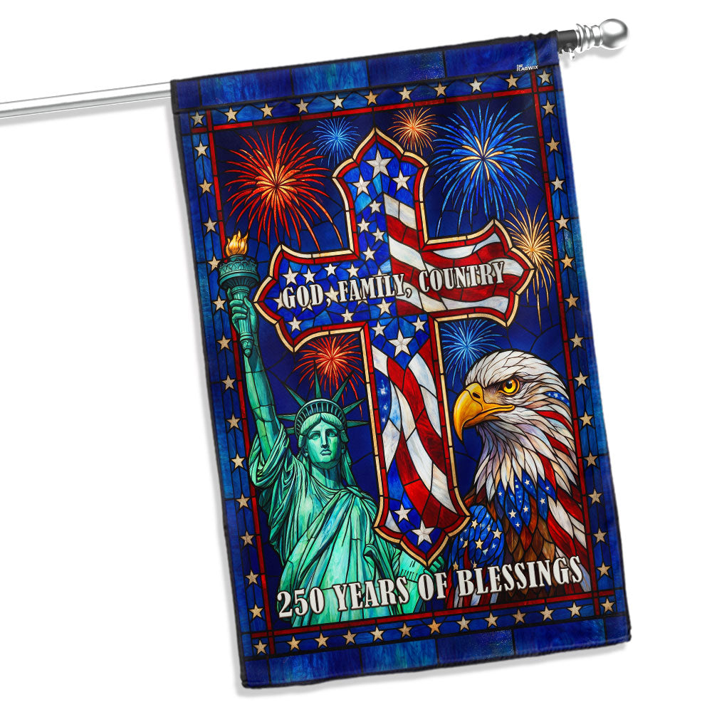 250 Years of Blessings Cross God Family Country Stained Glass US Flag