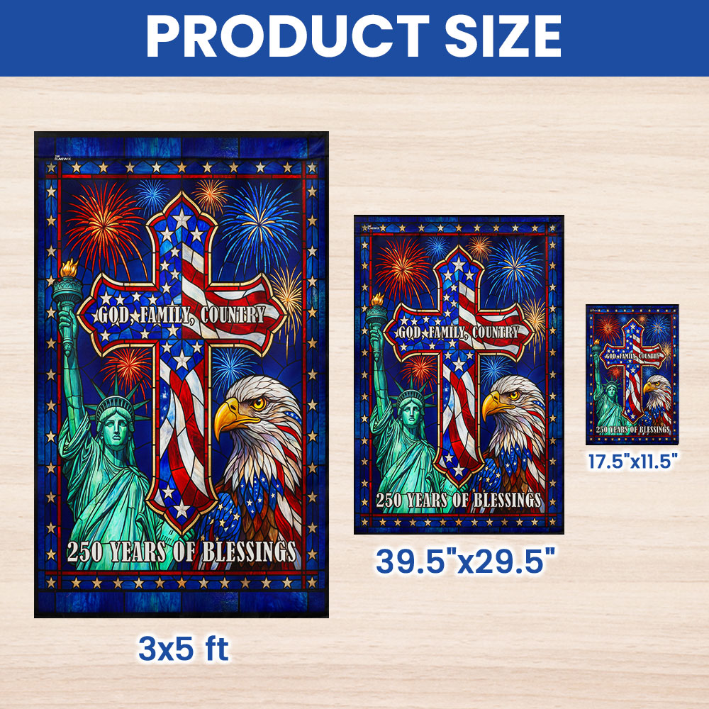 250 Years of Blessings Cross God Family Country Stained Glass US Flag