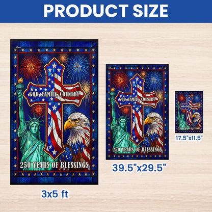 250 Years of Blessings Cross God Family Country Stained Glass US Flag