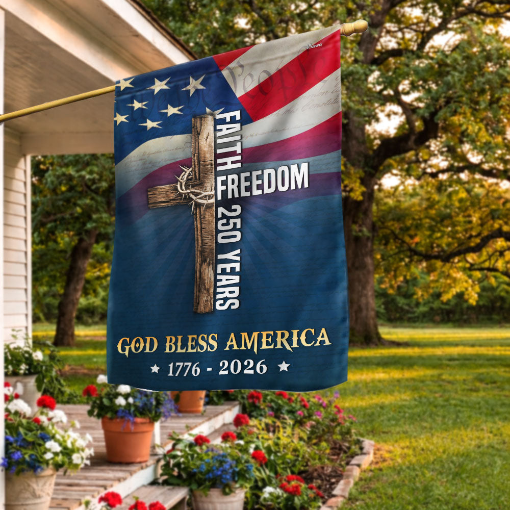 Christian Cross Flag, God Bless America Faith Freedom 250 Years US Flag