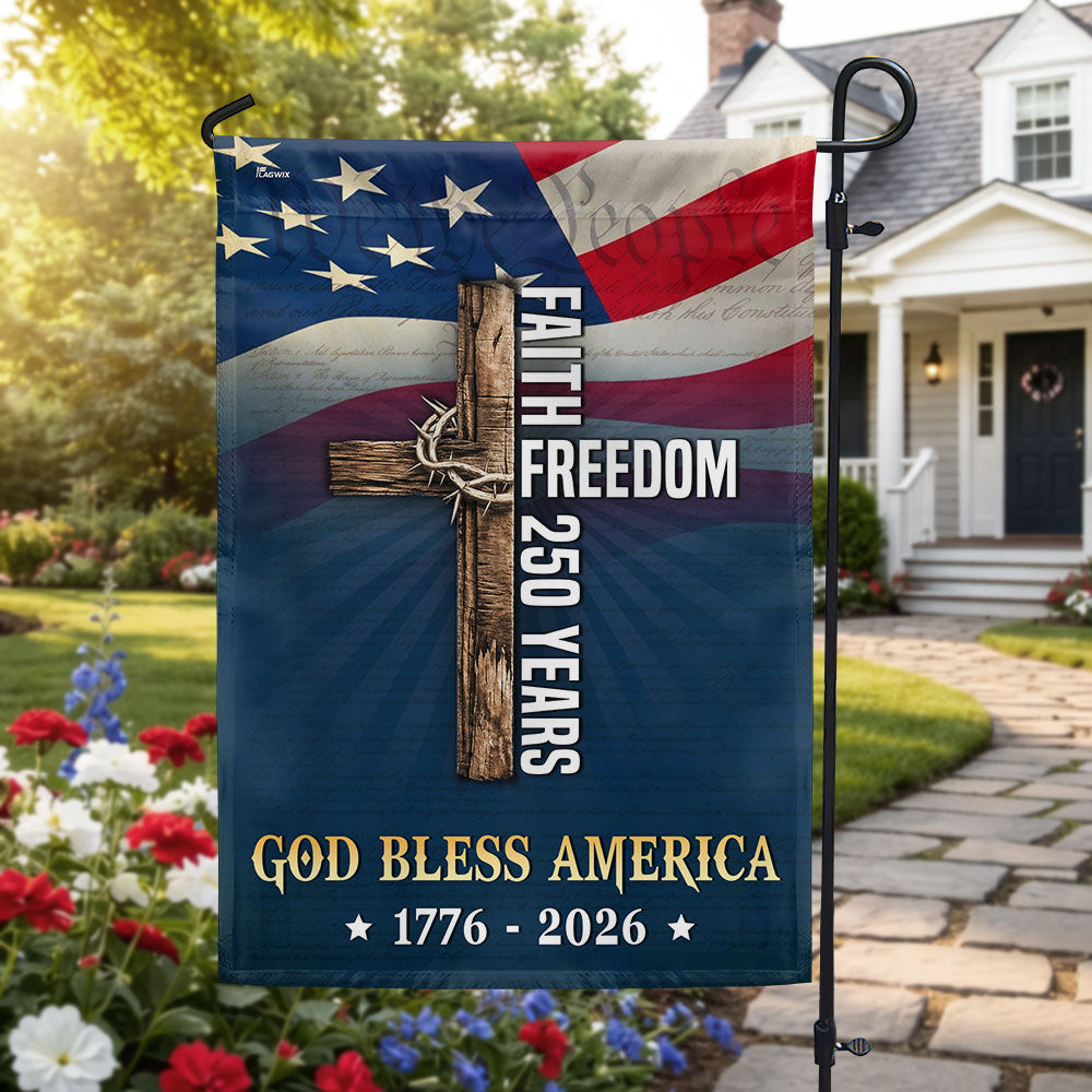 Christian Cross Flag, God Bless America Faith Freedom 250 Years US Flag