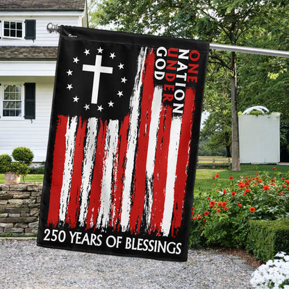 250 Years of Blessings One Nation Under God Christian Cross Vintage US Flag