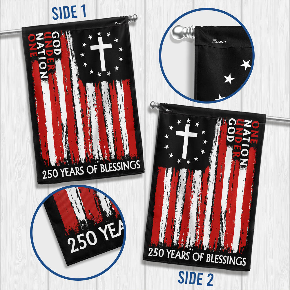 250 Years of Blessings One Nation Under God Christian Cross Vintage US Flag