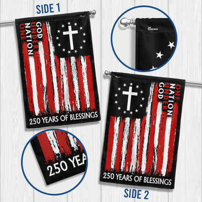 250 Years of Blessings One Nation Under God Christian Cross Vintage US Flag