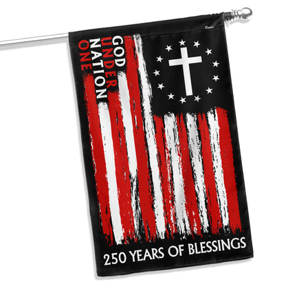 250 Years of Blessings One Nation Under God Christian Cross Vintage US Flag