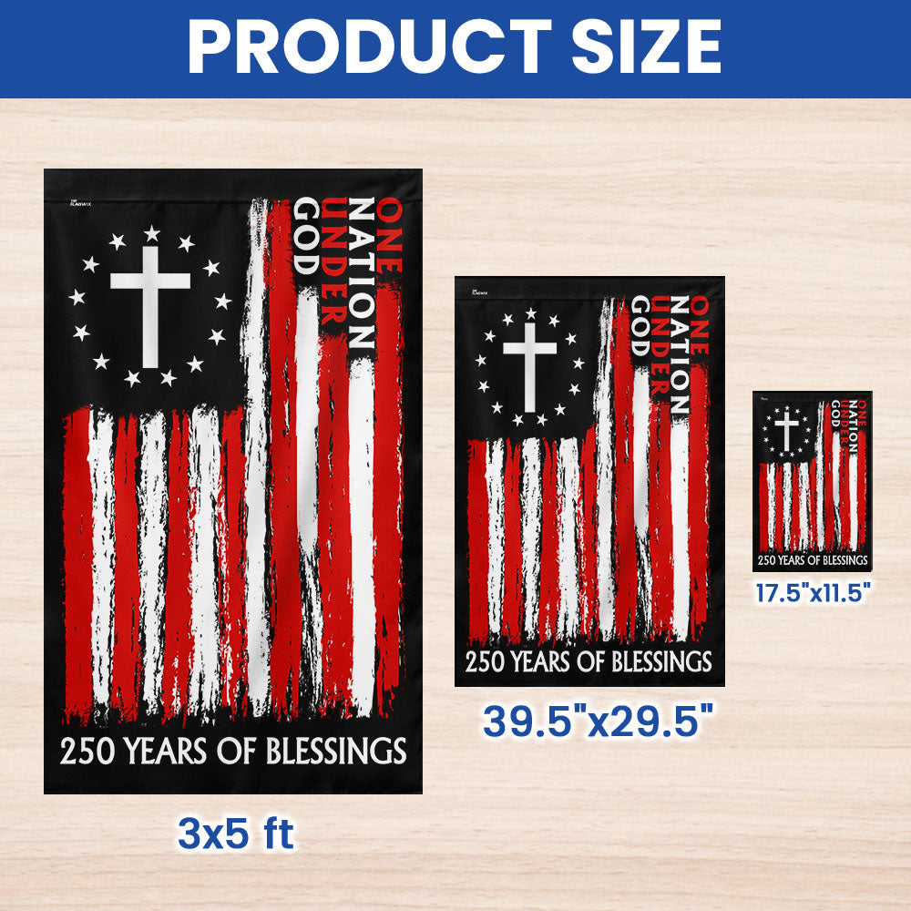 250 Years of Blessings One Nation Under God Christian Cross Vintage US Flag