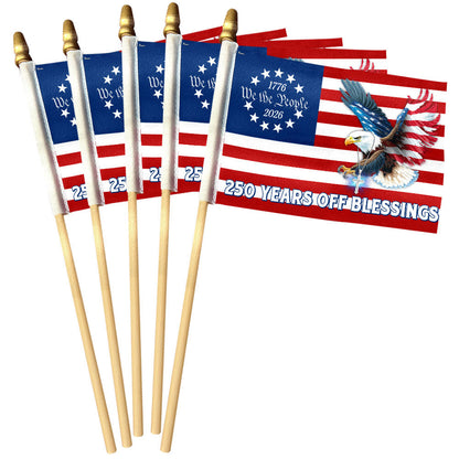 We The People Betsy Ross 250 Years of Blessings Eagle Cross Handheld Flag