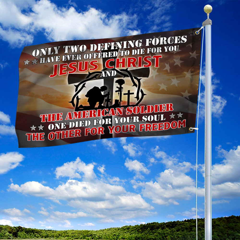 U.S. Veteran Day Jesus And Soldiers Grommet Flag