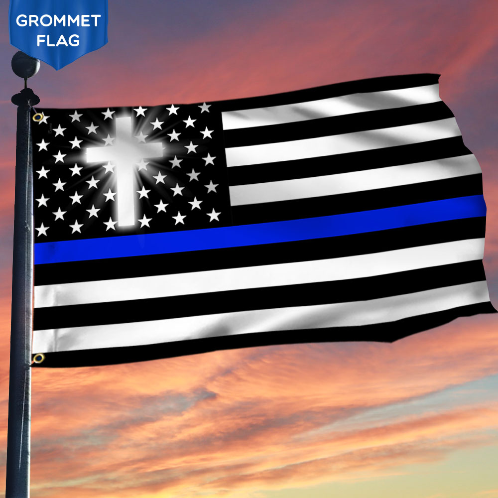 The Thin Blue Line Flag Christian Cross
