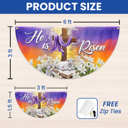 Easter He Is Risen Christian Cross Lamb Non-Pleated Fan Flag
