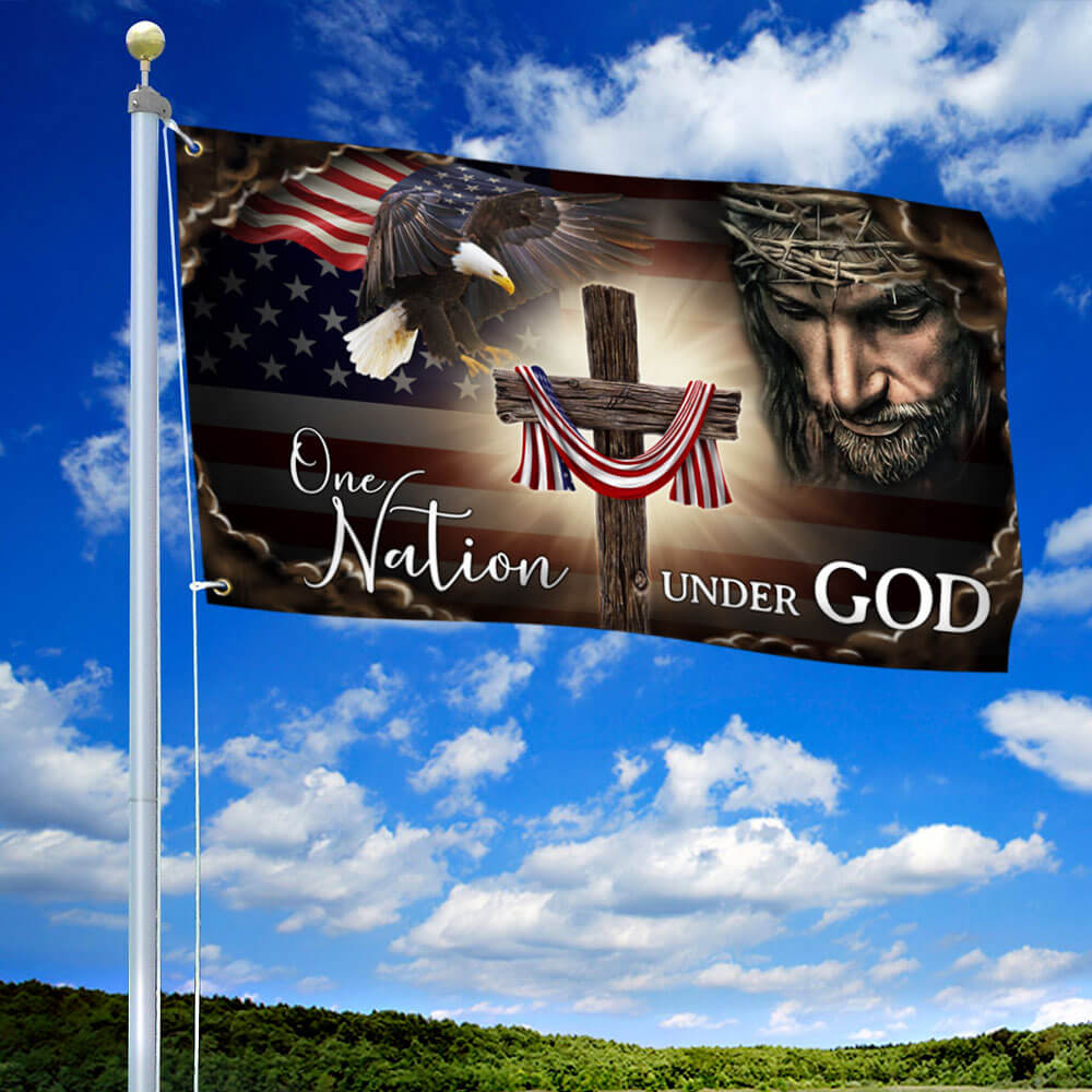 One Nation Under God. Christian Cross American Grommet Flag