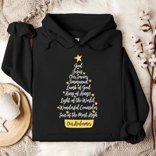 Name Of Jesus Christmas Tree Hoodie