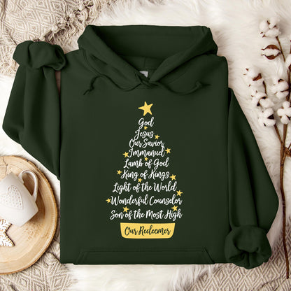 Name Of Jesus Christmas Tree Hoodie