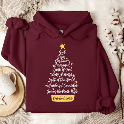 Name Of Jesus Christmas Tree Hoodie